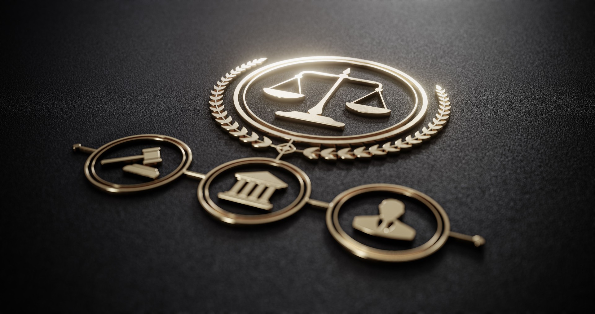 Golden Scales of Justice and Legal Icons: symbolizing Law and Order. Legal System concept